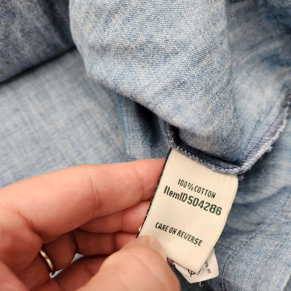 LL Bean Chambray Anorak Hoodie Light Blue Pullover Kangaroo Pocket Size Large - Picture 9 of 13